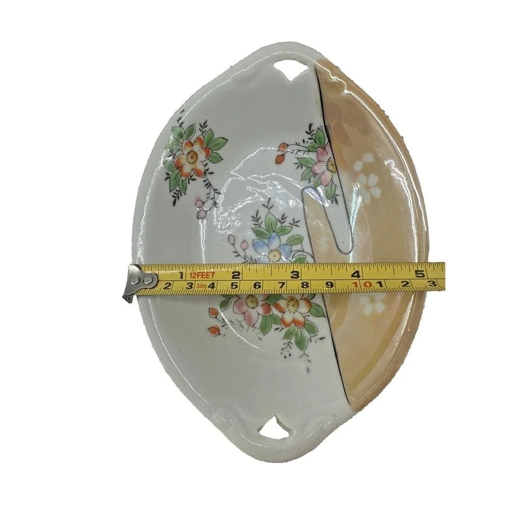 Vintage Made in Japan Hand Painted Floral Lusterware Porcelain Trinket Dish 7in‎